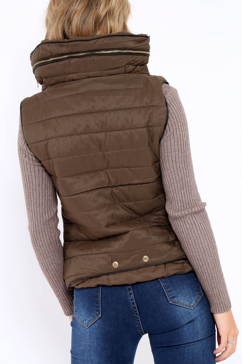 Khaki Padded Gilet - Ariella-Jackets