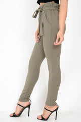 Khaki Paper Bag Tie Waist Cigarette Trousers - Karmen-Trousers