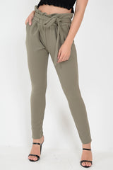 Khaki Paper Bag Tie Waist Cigarette Trousers - Karmen-Trousers