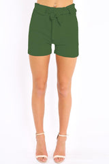Khaki Paperbag Tie Waist Shorts - Billie-Shorts