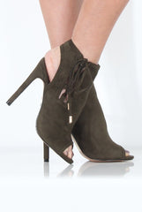 Khaki Peep Toe heels - Corrine-Heels