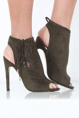 Khaki Peep Toe heels - Corrine-Heels