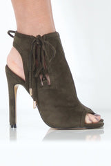 Khaki Peep Toe heels - Corrine-Heels
