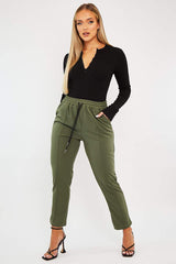 Khaki Piping Detail Woven Trouser - Laila-Trousers
