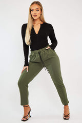 Khaki Piping Detail Woven Trouser - Laila-Trousers