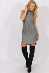 Khaki Pleated Bodycon Midi Dress - Mistie-Dresses