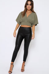 Khaki Plunge Crop Top - Suzanne-Crop Tops