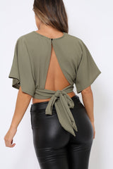 Khaki Plunge Crop Top - Suzanne-Crop Tops
