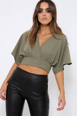 Khaki Plunge Crop Top - Suzanne-Crop Tops