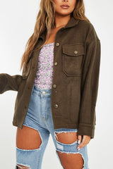 Khaki Pocket Oversized Brushed Shacket - Caley-Shacket