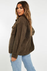 Khaki Pocket Oversized Brushed Shacket - Caley-Shacket