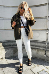 Khaki Pocket Oversized Brushed Shacket - Caley-Shacket