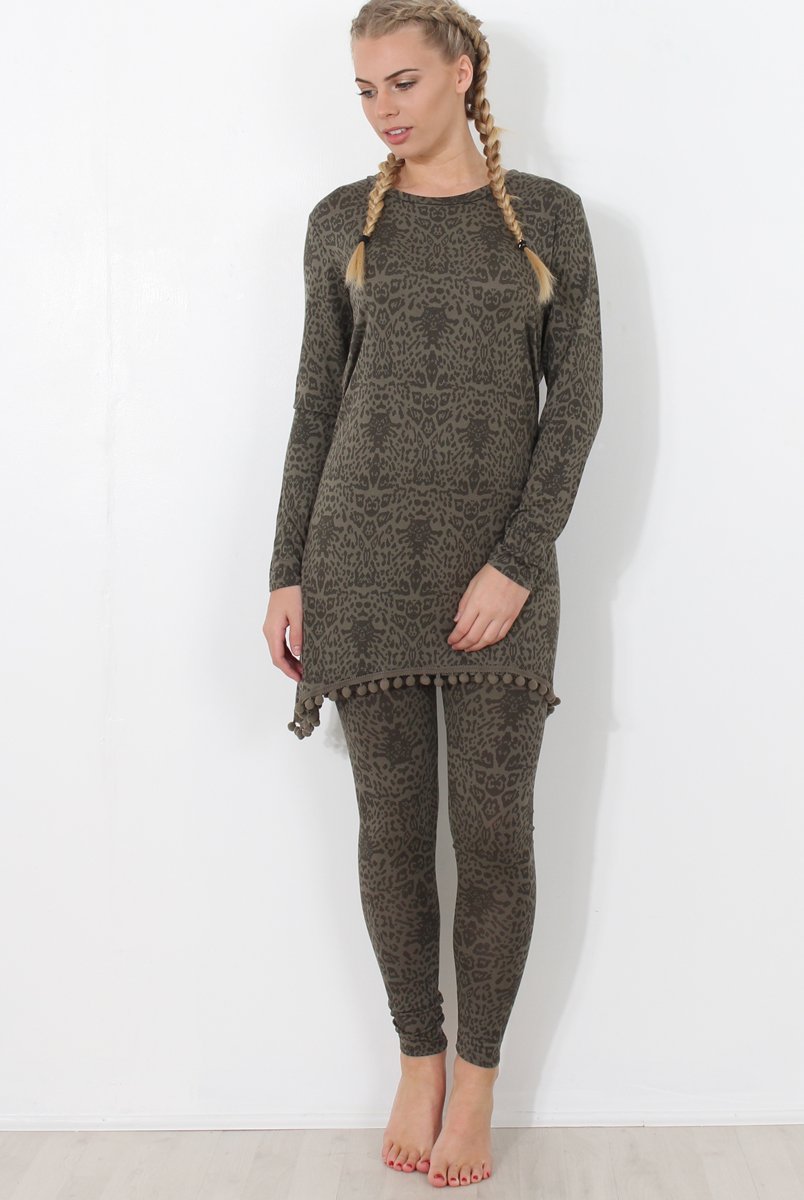 Khaki Print Loungewear Set - Haylee-Loungewear