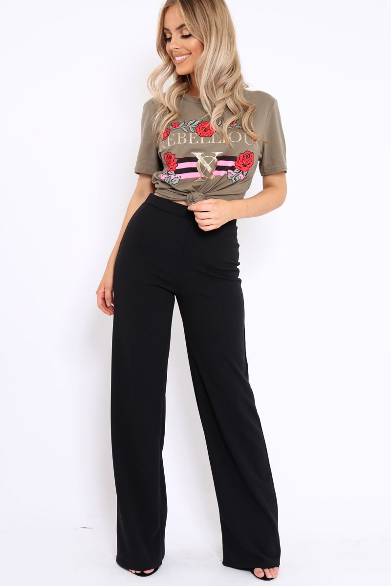 Khaki Rebellious Slogan T-shirt - Casey-Tops
