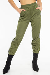 Khaki Reflective Stripe Detail Joggers - Rosealee-Joggers