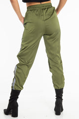Khaki Reflective Stripe Detail Joggers - Rosealee-Joggers