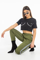 Khaki Reflective Stripe Detail Joggers - Rosealee-Joggers