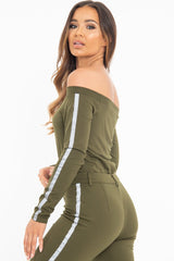 Khaki Reflective Stripe Side Bardot Crop Top - Reece-Crop Tops