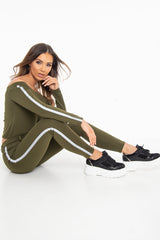 Khaki Reflective Stripe Side Bardot Crop Top - Reece-Crop Tops