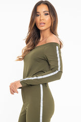 Khaki Reflective Stripe Side Bardot Crop Top - Reece-Crop Tops