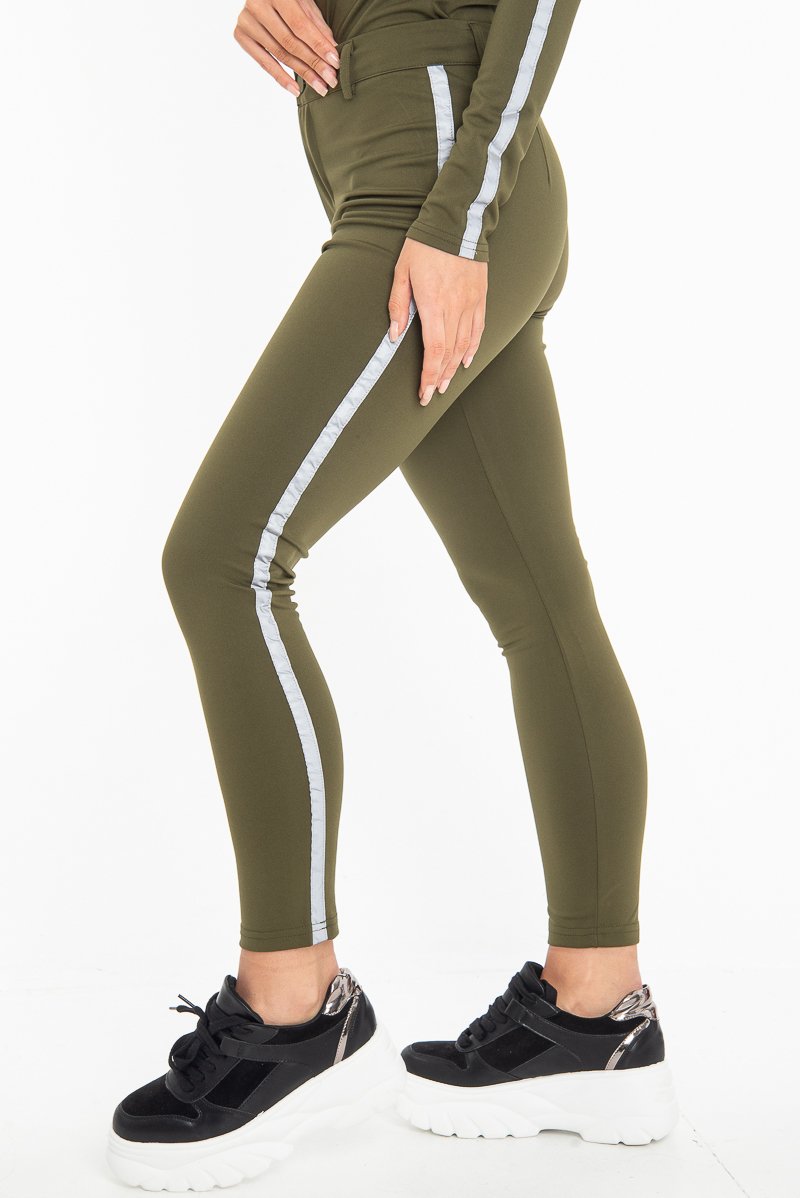 Khaki Reflective Stripe Side Cigarette Trousers - Nicky-Trousers