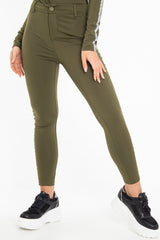 Khaki Reflective Stripe Side Cigarette Trousers - Nicky-Trousers