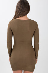 Khaki Ribbed Cut Out Bodycon Dress - Millie-Dresses