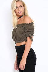 Khaki Ribbed Frill Gypsy Top - Maysia-Crop Tops