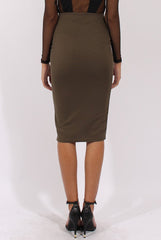 Khaki Ribbed High Waisted Midi Skirt - Della-Skirts