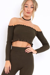 Khaki Ribbed Knit Co-ord - Luna-Co-ords