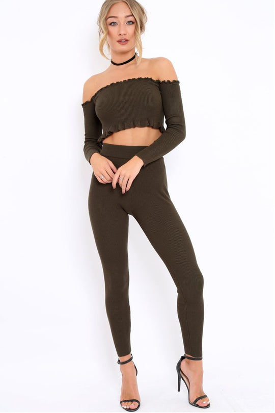 Khaki Ribbed Knit Co-ord - Luna