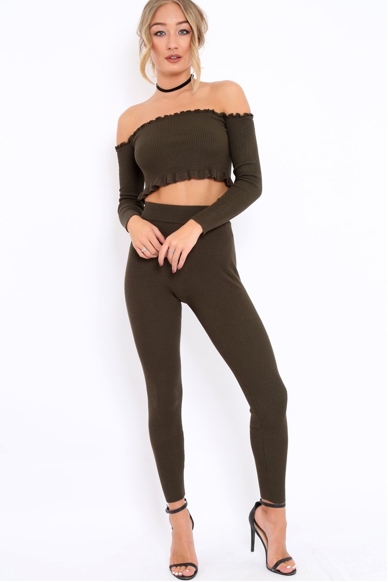 Khaki Ribbed Knit Co-ord - Luna-Co-ords