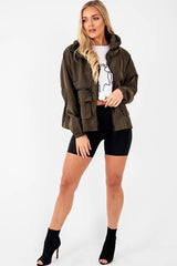 Khaki Ring Pull Zip Front Windbreaker Jacket - Tesla-Jackets