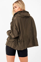 Khaki Ring Pull Zip Front Windbreaker Jacket - Tesla-Jackets