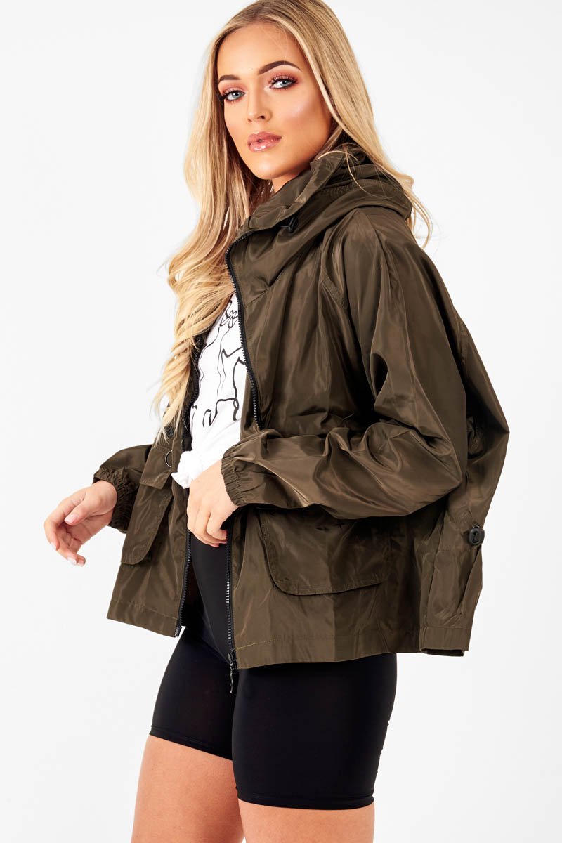 Khaki Ring Pull Zip Front Windbreaker Jacket - Tesla-Jackets