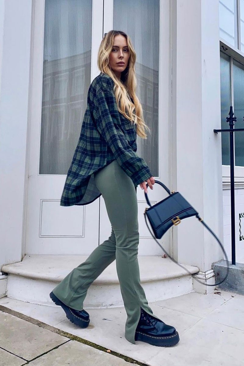 Khaki Ring Zip Front Split Side Crepe Trousers - Ashton-Trousers