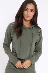 Khaki Ripped Loungewear Set - Natalia-Loungewear