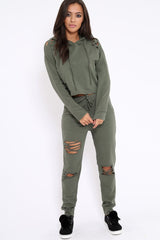 Khaki Ripped Loungewear Set - Natalia-Loungewear