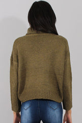Khaki Rollneck Knitted Cropped Jumper - Regean-Knitwear