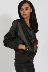 Khaki Satin Bomber Jacket - Neve-Jackets