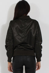 Khaki Satin Bomber Jacket - Neve-Jackets