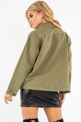 Khaki Sequin Pocket Button Denim Jacket - Celeste-Jackets