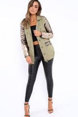 Khaki Sequin Sleeves and Pockets Jacket - Dakota-Jackets