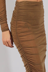 Khaki Sheer Ruched Co-ord - Kerry-Co-ords