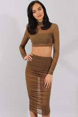 Khaki Sheer Ruched Co-ord - Kerry-Co-ords