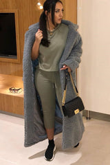 Khaki Short Sleeve Crop Jogger Loungewear Set - Aarian-Co-ords