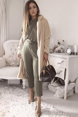 Khaki Short Sleeve Crop Jogger Loungewear Set - Aarian-Co-ords
