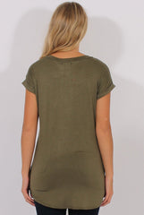 Khaki Short Sleeved Slogan Top - Gillian-Tops