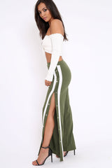 Khaki Side Popper White Stripes Trousers - Sady-Trousers