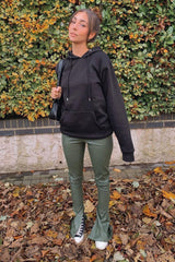 Khaki Side Split Flared Skinny PU Trouser - Zylah-Trousers